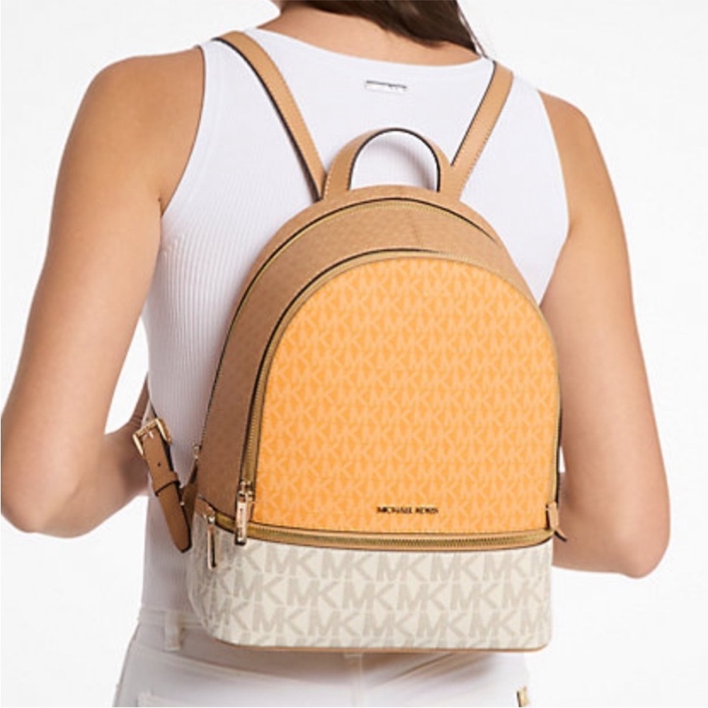 Michael Kors Rhea Medium Color-Block Signature Logo Backpack - Picture 2 of 14